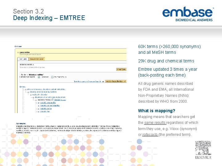 Section 3. 2 Deep Indexing – EMTREE 60 K terms (>260, 000 synonyms) and