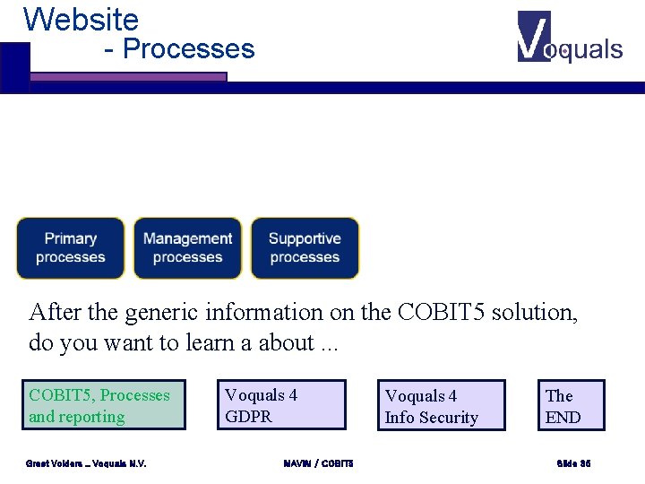 Website - Processes After the generic information on the COBIT 5 solution, do you Website - Processes After the generic information on the COBIT 5 solution, do you