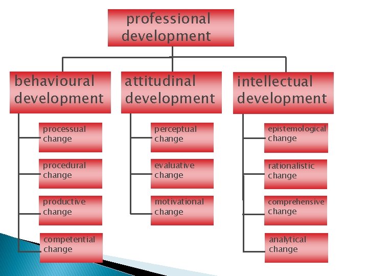 professional development behavioural development attitudinal development intellectual development processual change perceptual change epistemological procedural