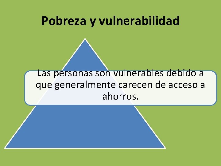 Pobreza y vulnerabilidad Las personas son vulnerables debido a que generalmente carecen de acceso