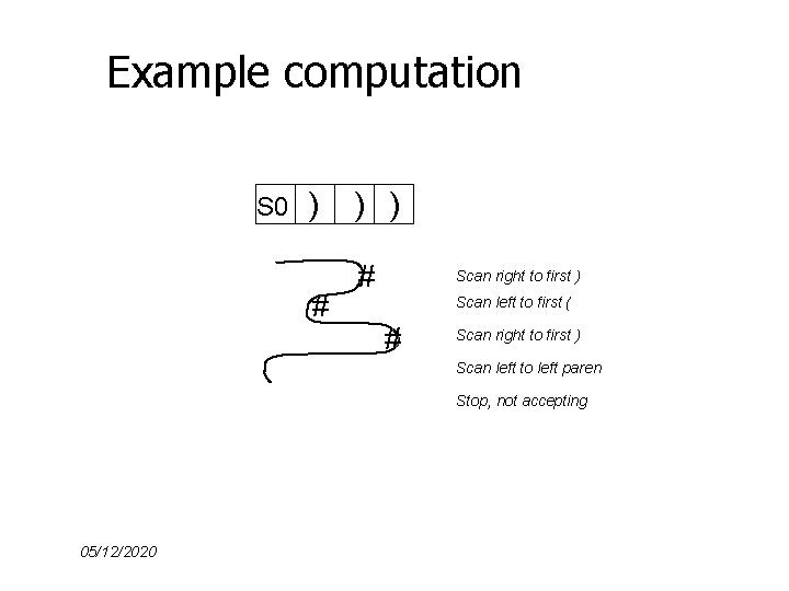 Example computation S 0 ) # ) ) # Scan right to first )