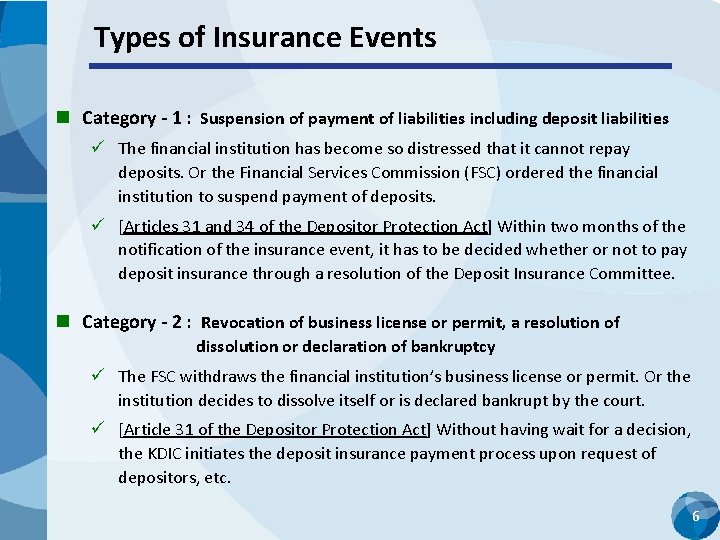 Types of Insurance Events n Category - 1 : Suspension of payment of liabilities