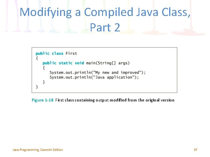 Modifying a Compiled Java Class, Part 2 Figure 1 -18 First class containing output