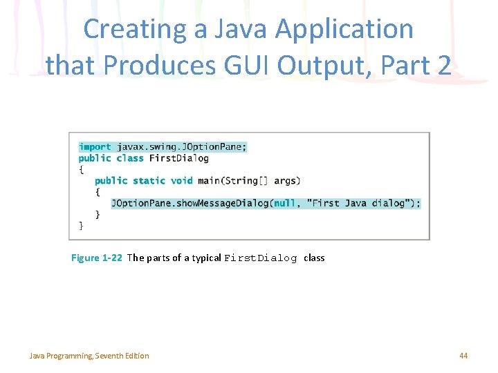 Creating a Java Application that Produces GUI Output, Part 2 Figure 1 -22 The
