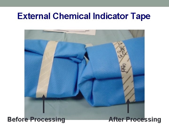 External Chemical Indicator Tape Before Processing After Processing 