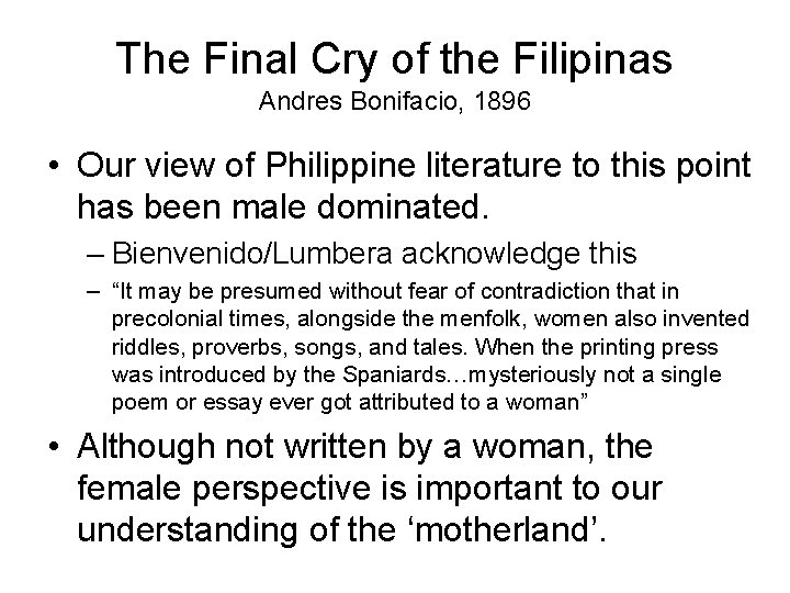 The Final Cry of the Filipinas Andres Bonifacio, 1896 • Our view of Philippine