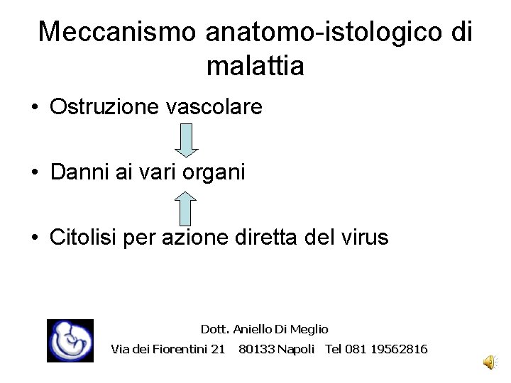 Meccanismo anatomo-istologico di malattia • Ostruzione vascolare • Danni ai vari organi • Citolisi
