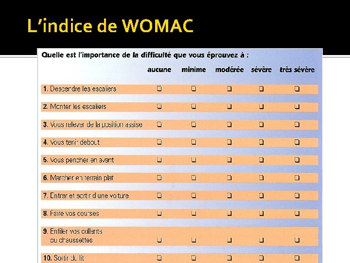L’indice de WOMAC 