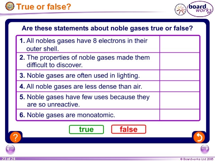 True or false? 23 of 24 © Boardworks Ltd 2005 