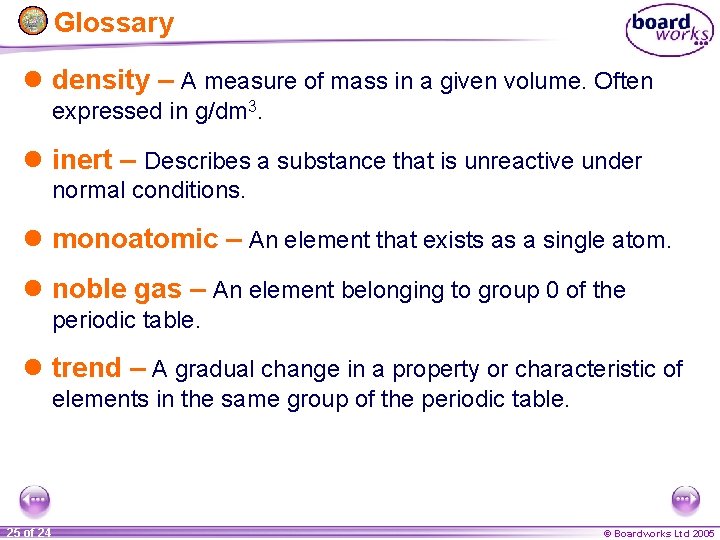 Glossary l density – A measure of mass in a given volume. Often expressed