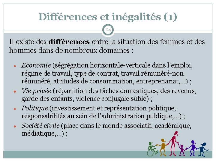 Différences et inégalités (1) 24 Il existe des différences entre la situation des femmes