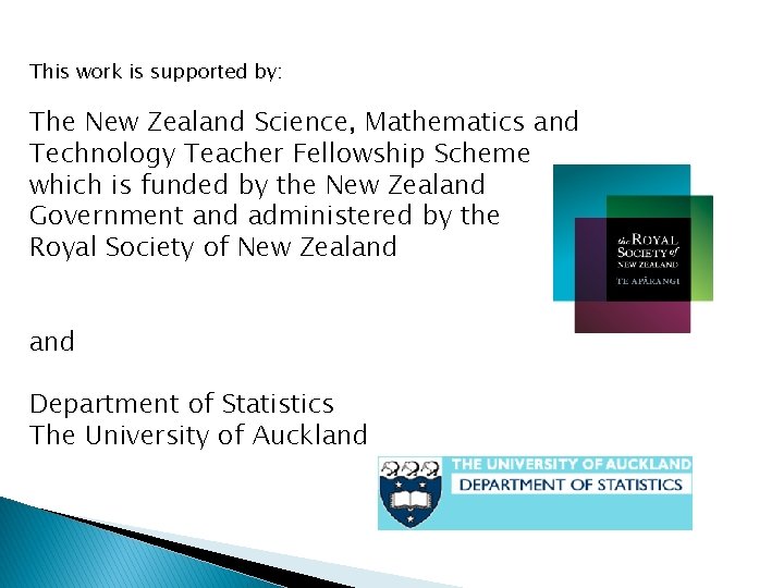 This work is supported by: The New Zealand Science, Mathematics and Technology Teacher Fellowship