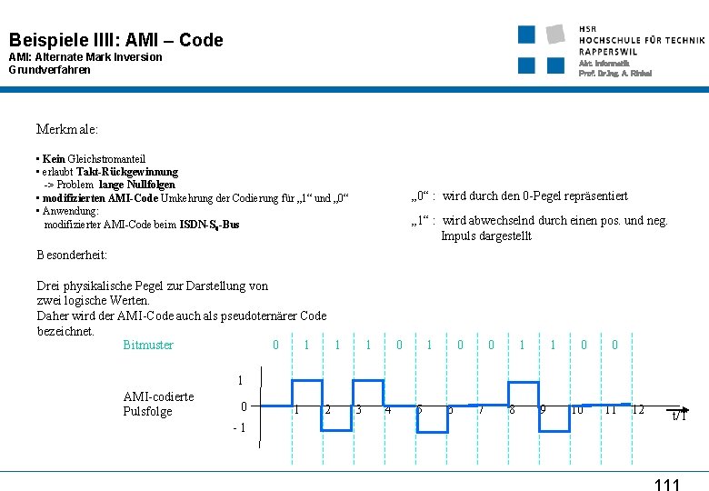Beispiele IIII: AMI – Code AMI: Alternate Mark Inversion Grundverfahren Abt. Informatik Prof. Dr.