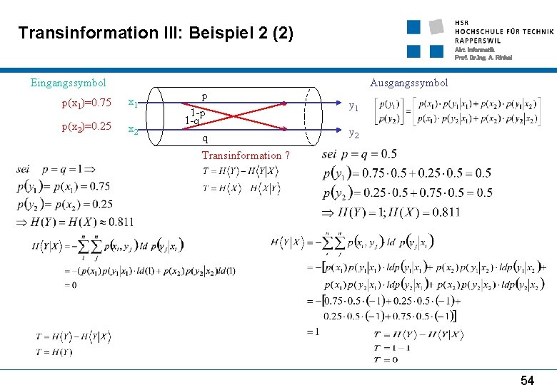 Transinformation III: Beispiel 2 (2) Abt. Informatik Prof. Dr. Ing. A. Rinkel Eingangssymbol Ausgangssymbol