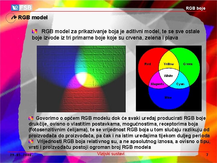 RGB boje RGB model za prikazivanje boja je aditivni model, te se sve ostale