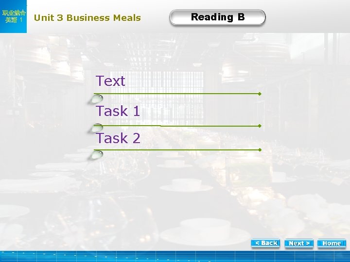 职业综合 英语 1 Unit 3 Business Meals Text Task 1 Task 2 Reading B