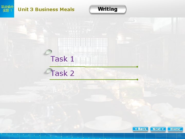 职业综合 英语 1 Unit 3 Business Meals Task 1 Task 2 Writing ng 