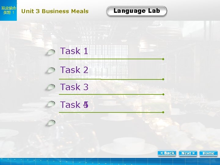 职业综合 英语 1 Unit 3 Business Meals Task 1 Task 2 Task 3 Task