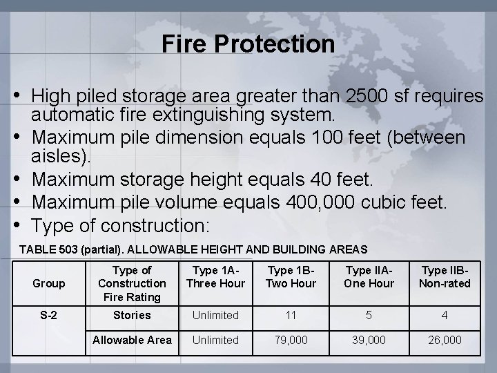 Fire Protection • High piled storage area greater than 2500 sf requires • •