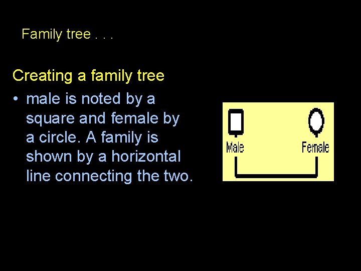 Family tree. . . Creating a family tree • male is noted by a