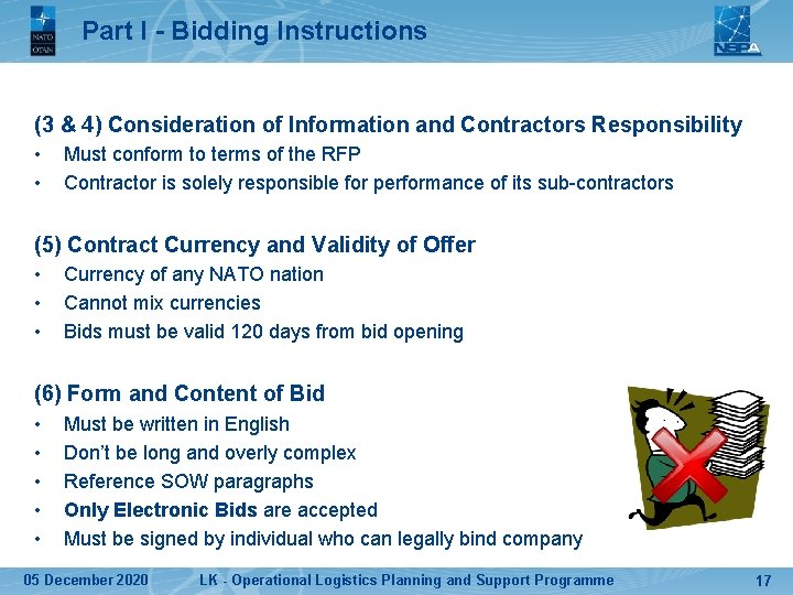 Part I - Bidding Instructions (3 & 4) Consideration of Information and Contractors Responsibility