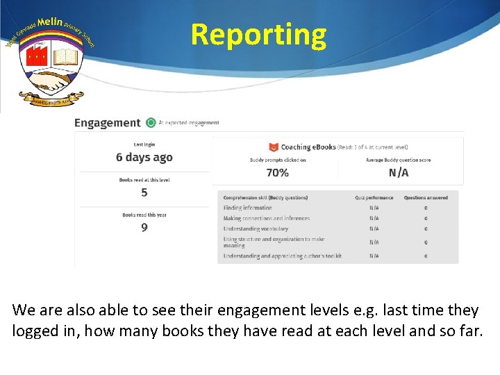 Reporting We are also able to see their engagement levels e. g. last time