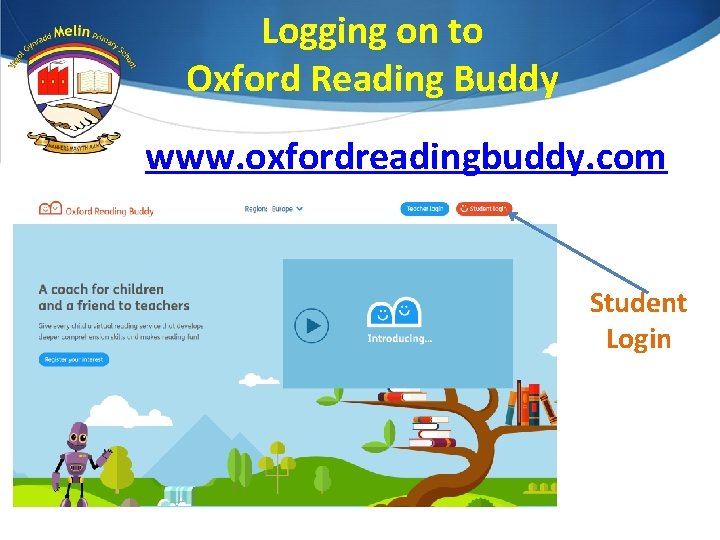 Logging on to Oxford Reading Buddy www. oxfordreadingbuddy. com Student Login 