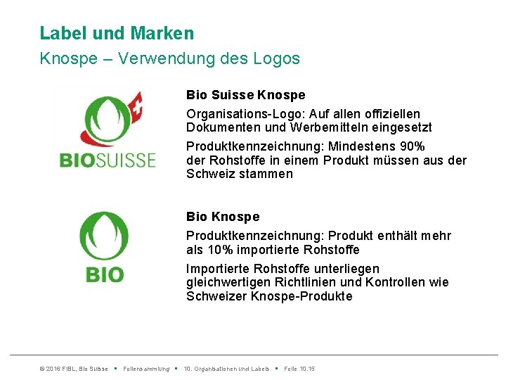 Label und Marken Knospe – Verwendung des Logos Bio Suisse Knospe Organisations-Logo: Auf allen