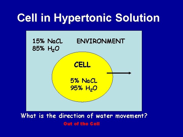 Cell in Hypertonic Solution 15% Na. CL 85% H 2 O ENVIRONMENT CELL 5%