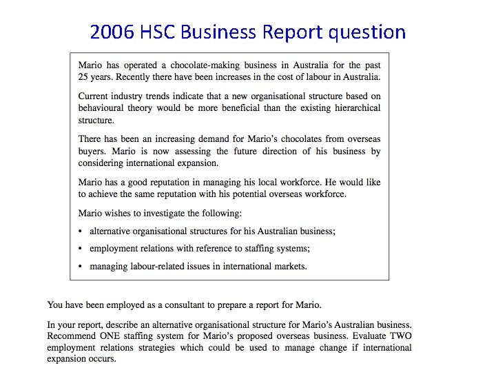 2006 HSC Business Report question 