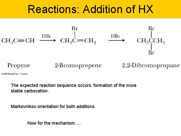 Reactions: Addition of HX The expected reaction sequence occurs, formation of the more stable