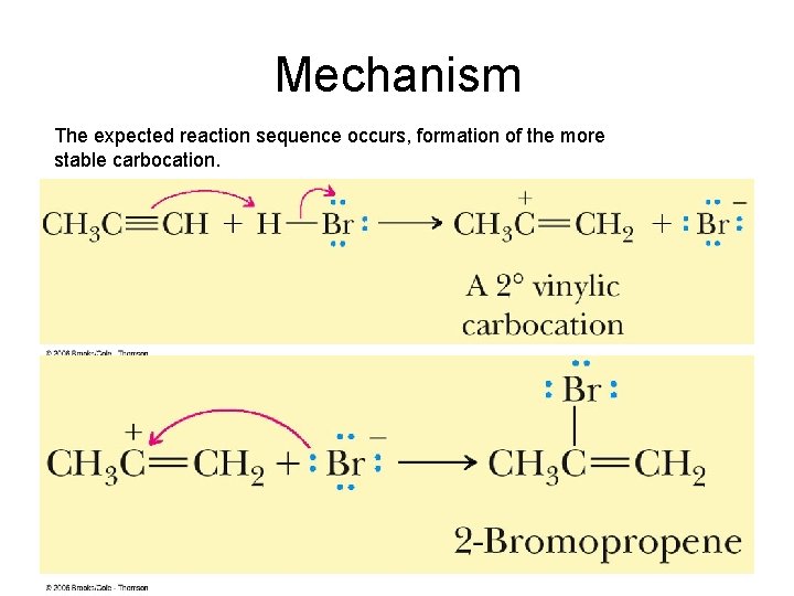 Mechanism The expected reaction sequence occurs, formation of the more stable carbocation. 