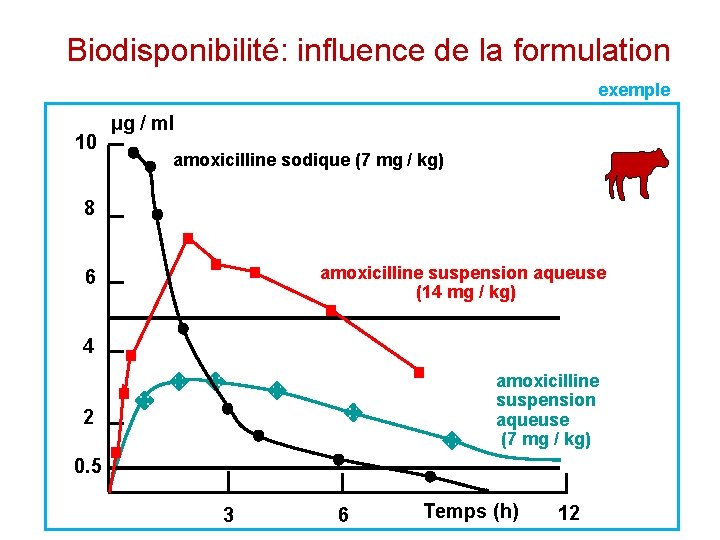 Biodisponibilité: influence de la formulation exemple 10 µg / ml amoxicilline sodique (7 mg