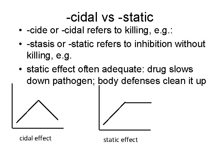 -cidal vs -static • -cide or -cidal refers to killing, e. g. : •