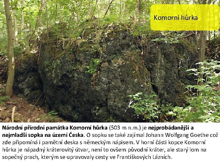 Komorní hůrka Národní přírodní památka Komorní hůrka (503 m n. m. ) je nejprobádanější