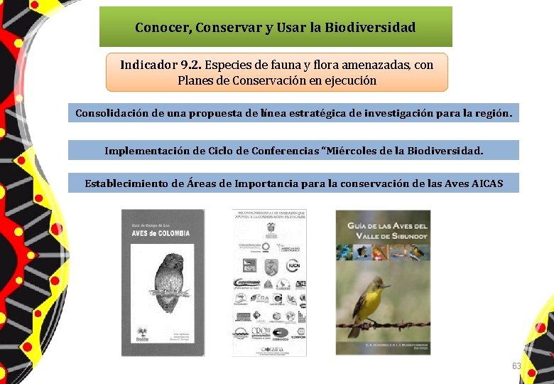 Conocer, Conservar y Usar la Biodiversidad Indicador 9. 2. Especies de fauna y flora