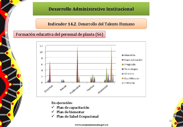 Desarrollo Administrativo Institucional Indicador 14. 2. Desarrollo del Talento Humano Formación educativa del personal