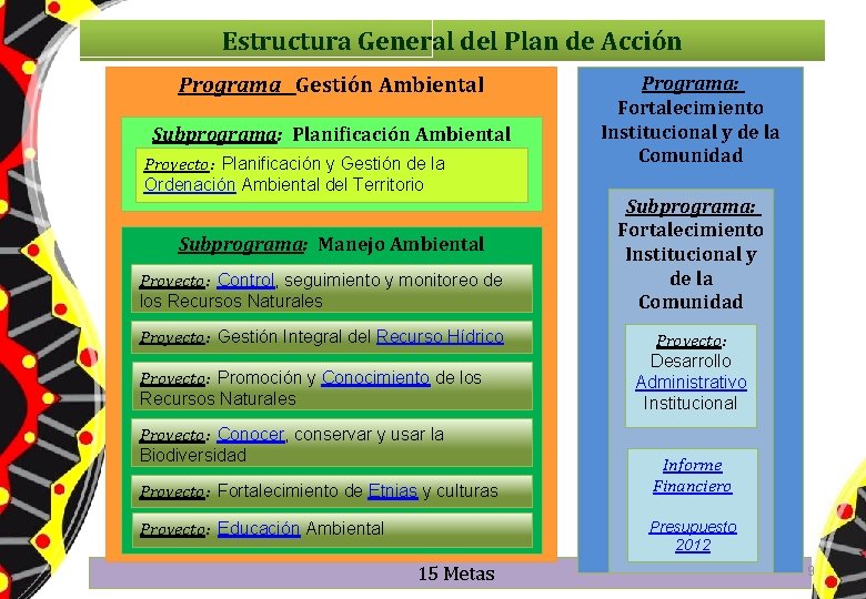 Estructura General del Plan de Acción Programa Gestión Ambiental Subprograma: Planificación Ambiental Proyecto: Planificación