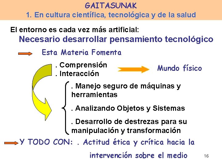 GAITASUNAK 1. En cultura científica, tecnológica y de la salud El entorno es cada