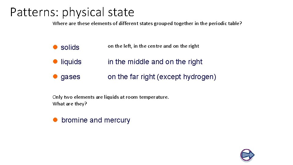 Patterns: physical state Where are these elements of different states grouped together in the