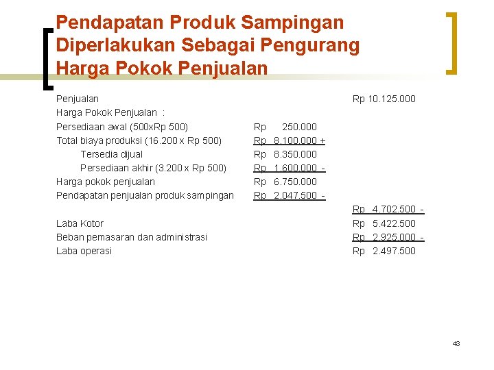 Pendapatan Produk Sampingan Diperlakukan Sebagai Pengurang Harga Pokok Penjualan : Persediaan awal (500 x.