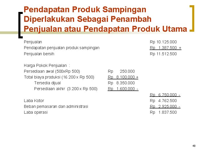 Pendapatan Produk Sampingan Diperlakukan Sebagai Penambah Penjualan atau Pendapatan Produk Utama Penjualan Pendapatan penjualan