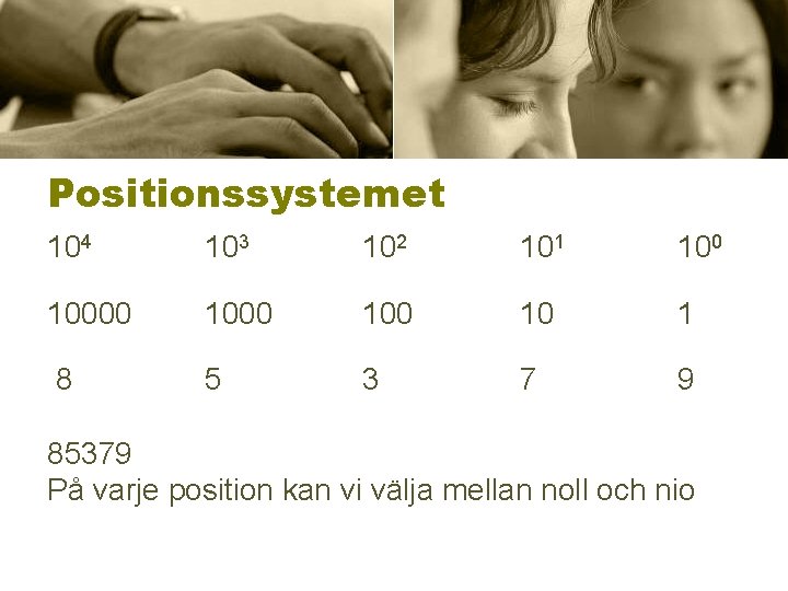 Positionssystemet 104 103 102 101 10000 100 10 1 8 5 3 7 9