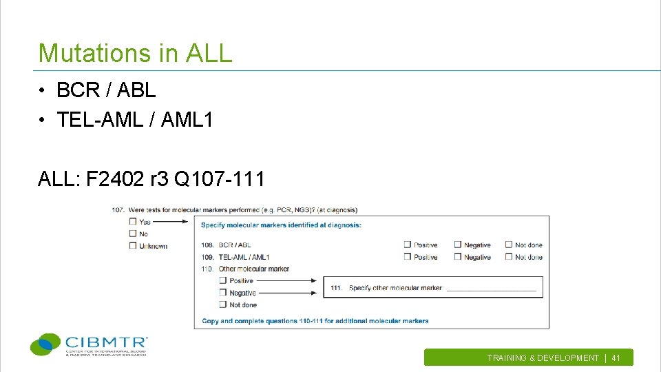 Mutations in ALL • BCR / ABL • TEL-AML / AML 1 ALL: F