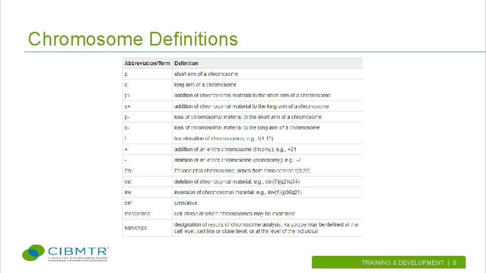 Chromosome Definitions TRAINING & DEVELOPMENT | 6. 