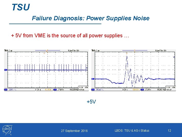 TSU Failure Diagnosis: Power Supplies Noise + 5 V from VME is the source