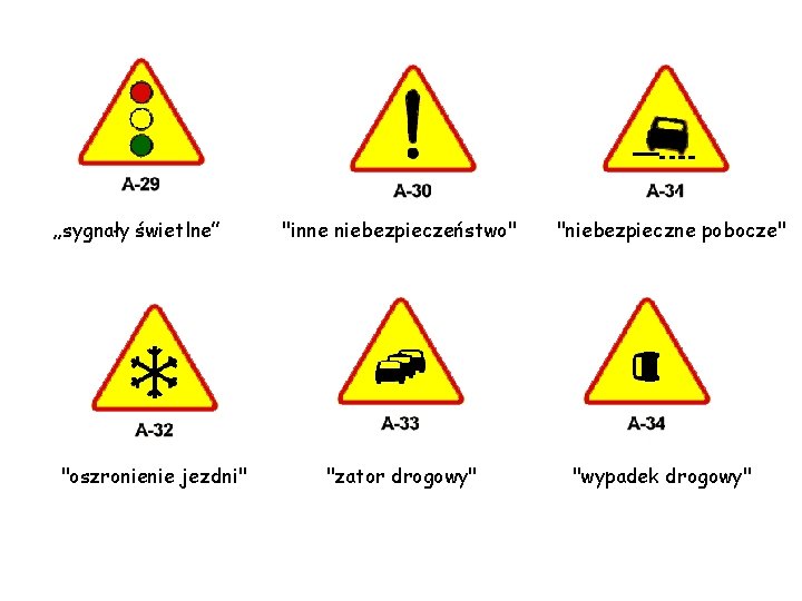 „sygnały świetlne” "oszronienie jezdni" "inne niebezpieczeństwo" "zator drogowy" "niebezpieczne pobocze" "wypadek drogowy" 