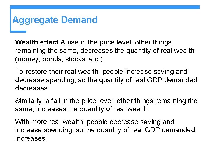 Aggregate Demand Wealth effect A rise in the price level, other things remaining the
