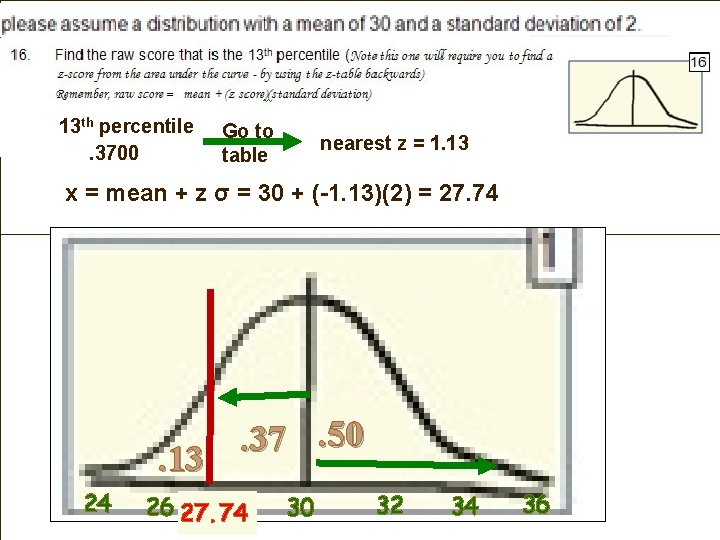 13 th percentile. 3700 Go to table nearest z = 1. 13 x =