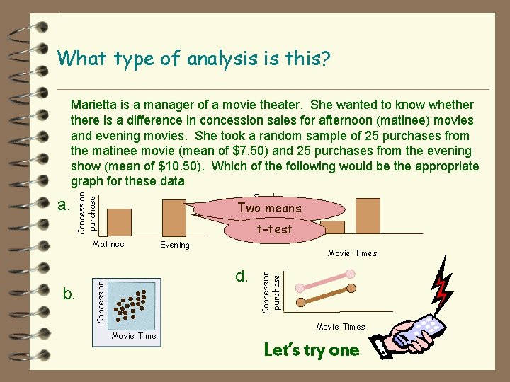 What type of analysis is this? Concession purchase c. Two means t-test Matinee Movie